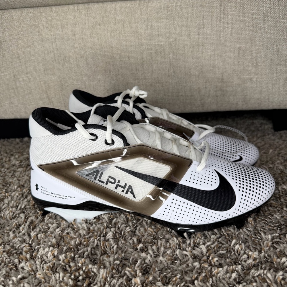 Nike Alpha Menace 4 Pro TB P Football Cleats White Black Size 12 W